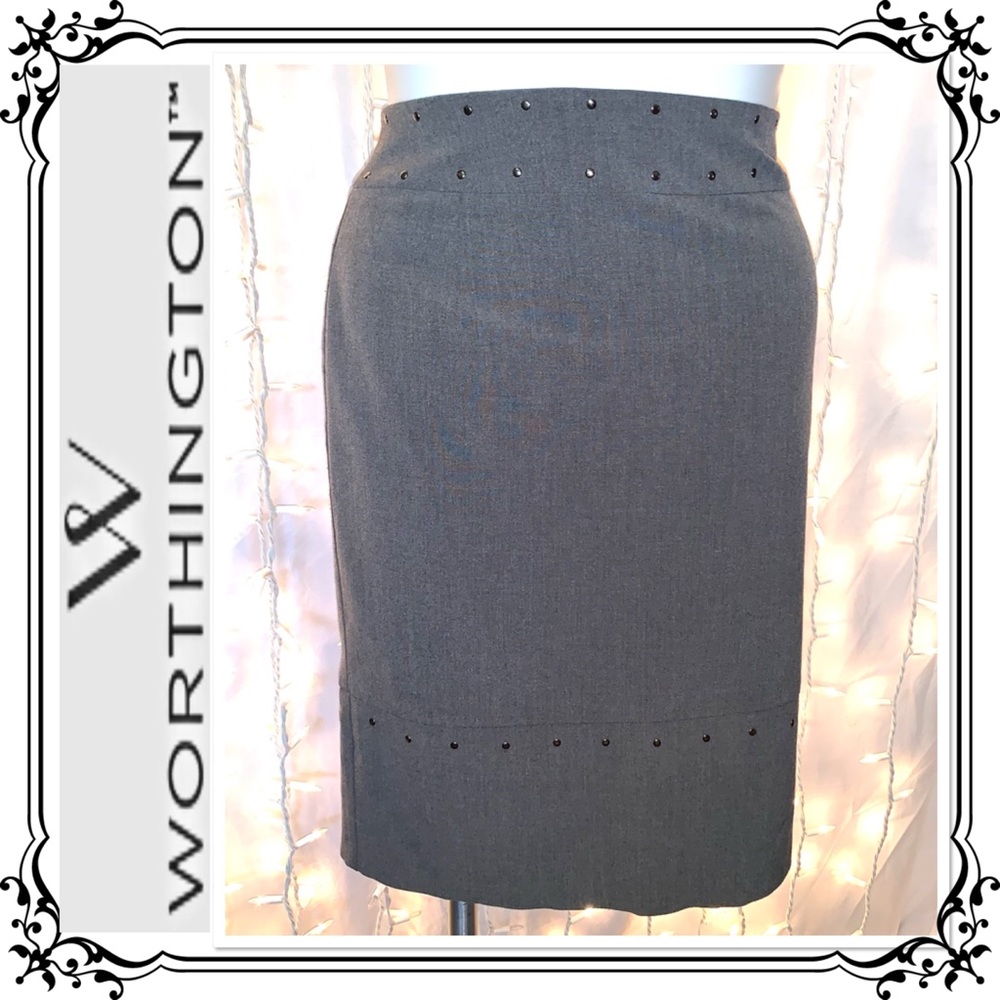 WORTHINGTON ⭐️ Gray Pencil Skirt w/ Silver Rivets
